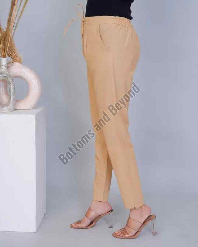Ladies Beige Cotton Pant