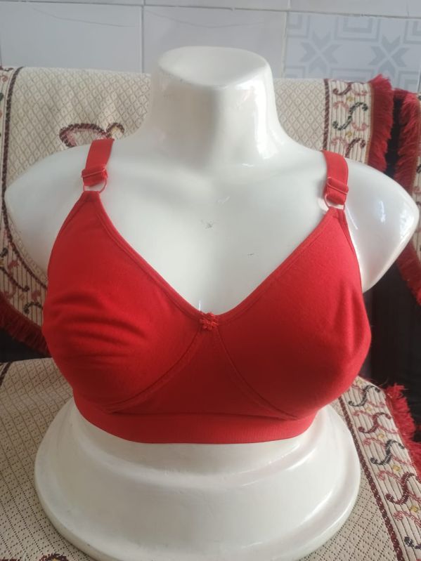 Ladies Plain Cotton Non-Padded Red Bra