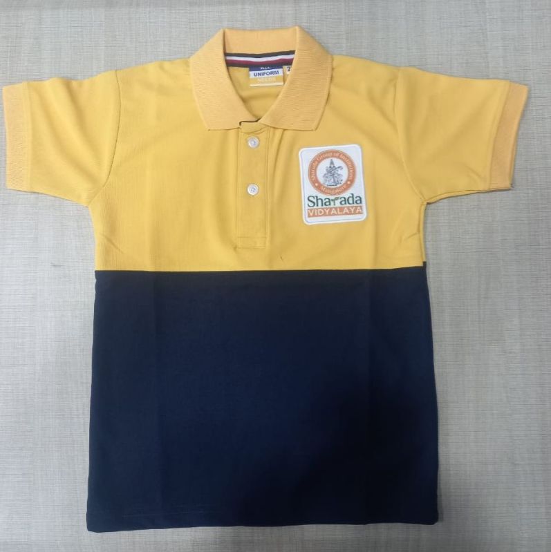 Poly Cotton Half Sleeve Dual Color School Uniform T Shirt