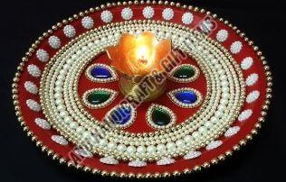Stainless Steel Pearl Decorative Pooja Thali