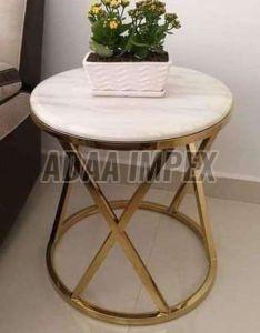 Golden X-Frame Marble Top Side Table for Living Room, Lounge