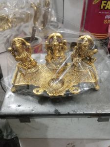 Brass Lakshmi Ganesh Saraswati Statue, Packaging Type : Box