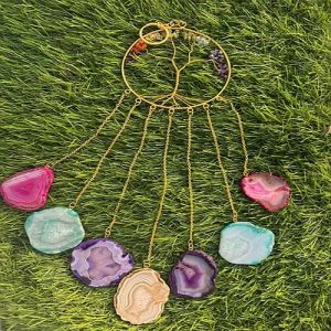 Metal Gemstone Agate Slice Wind Chime, Color : Multicolor
