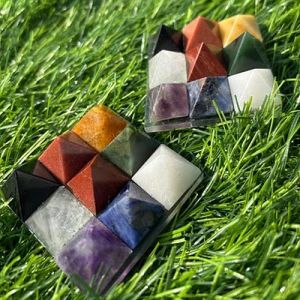 Polished Multicolor Stone Navgrah Pyramid Plate for Energy Balancing