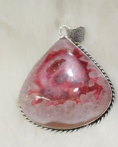 Glossy Agate Window Druzy Drop Gemstone Pendant, Color : Pink