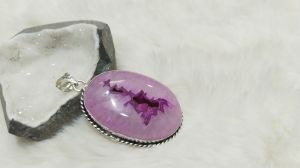 Glossy Agate Window Druzy Oval Gemstone Pendant, Color : Purple