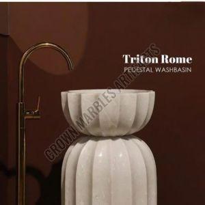 Polished White Marble Pedestal Wash Basin, Shape : Round for Bathroom