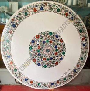 Inlay Round Marble Table Top 3x6 Feet for Decorative Or Functional