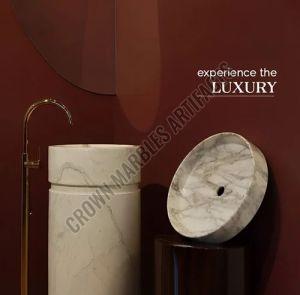 Polished Round Marble Pedestal Wash Basin Designer, Modern