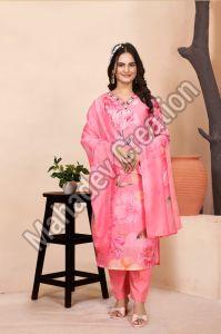 Ladies Pink Floral Kurta Set