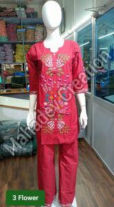 Ladies Red Floral Embroidered Co-ord Set