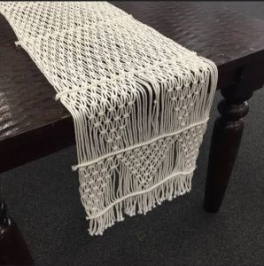 Cotton Geometrical Macrame Table Runner, Color : White