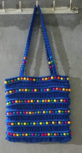 Cotton Handmade Macrame Tote Sling Bag, Color : Navy Blue