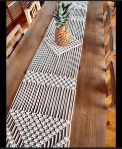Geometric Cotton Macrame Dinning Table Runner, Color : Off White