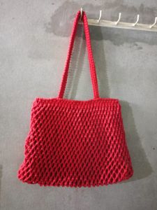 Cotton Pink Boho Macrame Rope Bag