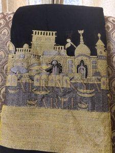 Printed Ladies Banarasi Ganga Ghat Silk Saree, Color : Black