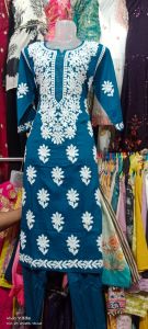Blue Rayon Chikankari Kurti Pant Set