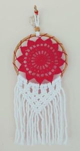 Wool Red White Crochet Wall Hanging for Home Decor