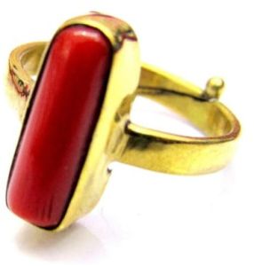 Polished Moonga Stone Rectangle Rhodium Ring Fashionable