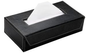 Plain Glossy Black Leather Tissue Box Modern Standard