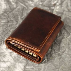Glossy Brown Leather Key Case, Shape : Rectangular