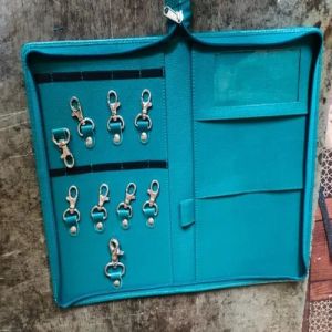 Glossy Plain Sea Blue Leather Key Case 5 X 8 Inch