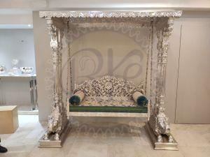 Lion Pillar Antique Metal Jhoola with Cushioned Seat