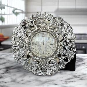 99.9 Silver Ornate Peacock Roman Dial Table Clock