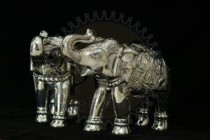 99.9 Silver Raised Trunk Ornamental Elephant Pair