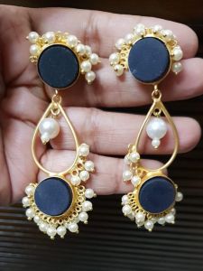 Gold-Plated Alloy Ladies Blue Pearl Drop Earpiece