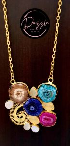 Golden-Tone Alloy Ladies Multicolor Golden Gemstone Pendant Necklace