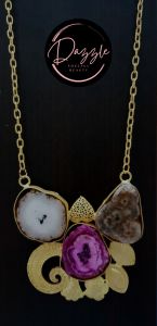 Golden-Tone Alloy Ladies Paisley Leaf Gemstone Pendant Necklace