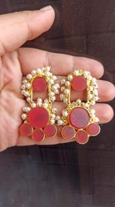 Gold-Plated Alloy Ladies Red Pearl Cluster Earpiece