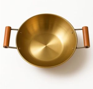 Brass Round Kadai With Wooden Handle