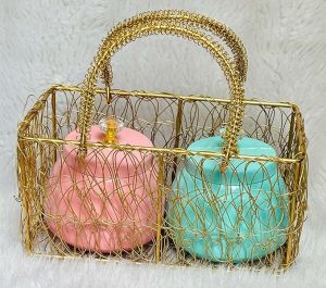 Golden Brass Basket with Jar