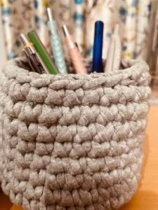 Round Jute Pen Stand, Color : Brown for Desk Organizer