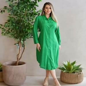 Ladies Plain Green Full Sleeve Collar Neck One Piece Kurti
