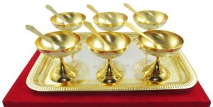 6 Pure Brass Ice Cream Serving Bowl Set