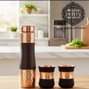 Copper Silk Finish Bottle with Two Glass Set