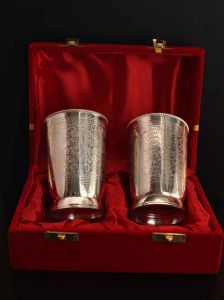 Brass Silver Plated Embossed Design Glass Set