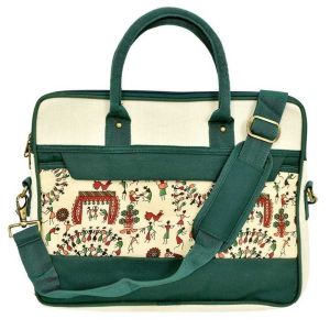 Printed Jute Laptop Bag, Color : Green
