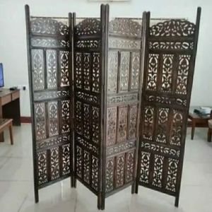 Solid Hardwood Four Panel Carved Wooden Folding Screen