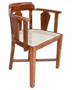 Geometric Panel Cane Seat Wooden Chair