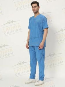 Plain Polyester Doctor Scrub Suit, Color : Blue, Gender : Male