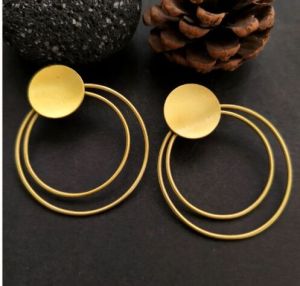 Matte-finished Brass Earrings : Golden Halo Minimalist Casual