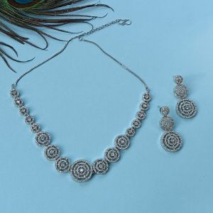 Cubic Zirconia Elegant American Diamond Jewelry Set, Gender : Female
