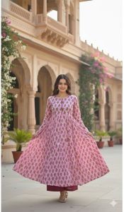 Cotton Printed Anarkali Kurti Set Casual Wear
