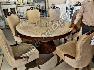 Round Solid Wood 6 Seater Dining Table Set
