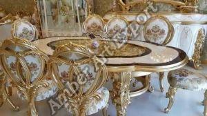 Teak Wooden Handcarved Royal Dining Table Set