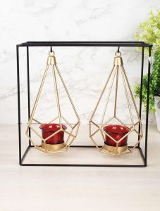 Golden Hanging Geometric Tealight Candle Holders